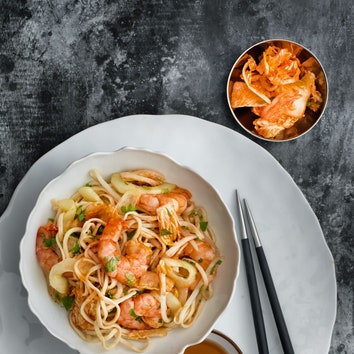 Prawn, kimchi and noodle salad